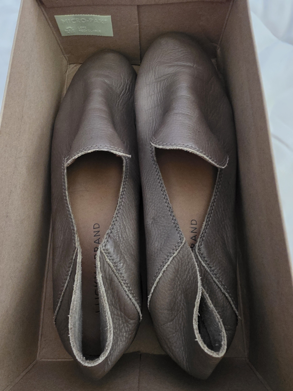 Lucky Brand Pebbled Taupe Leather Slip-On Loafers